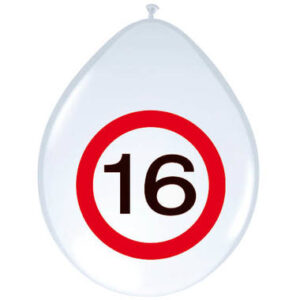 16 Jaar Verkeersbord Ballonnen - 8 stuks