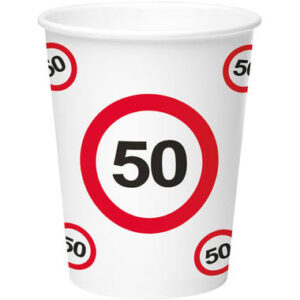 Papieren Bekers - 50 Jaar Verkeersbord - 350 ml - 8 stuks